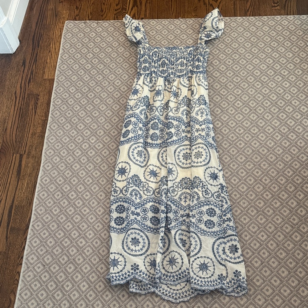 Elegant Blue and White Maxi Dress